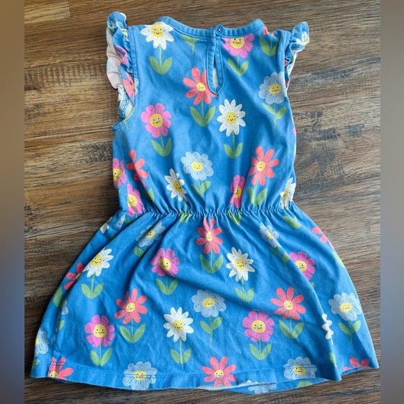 Mini Boden Penzance Blue Flower Daisies Frill Sleeve Jersey Dress Size 2-3Y - Picture 3 of 7
